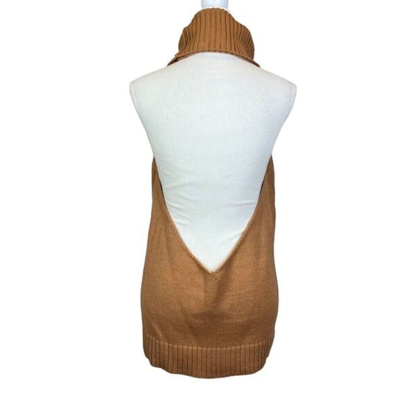 Nude Brand Open Back Cowl Neck Cable Knit Sweater Camel Size S/M - Picture 4 of 11